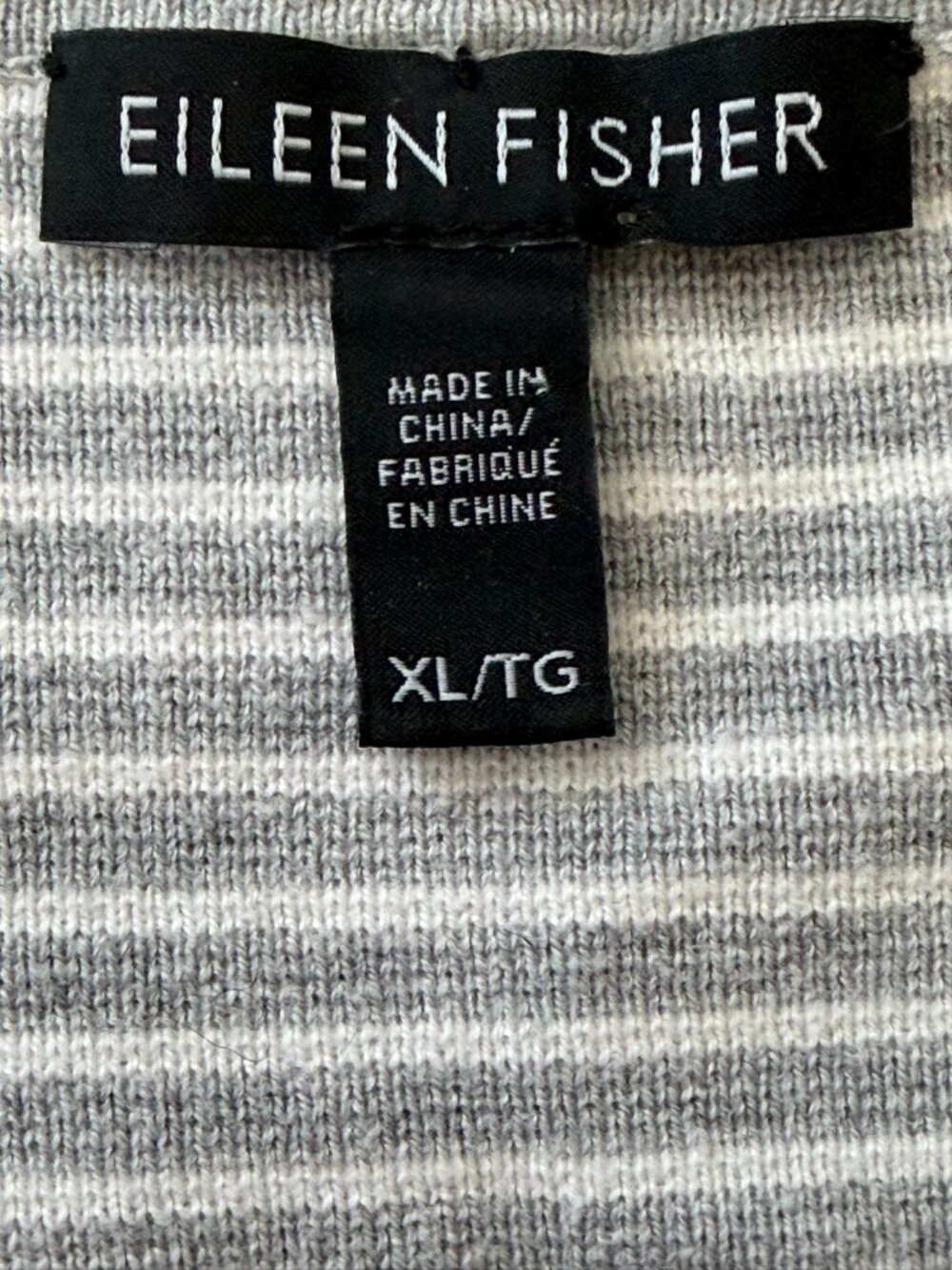 Eileen Fisher Fine Organic Cotton Silk Round Neck Striped Boxy Pullover Gray XL - Picture 3 of 10